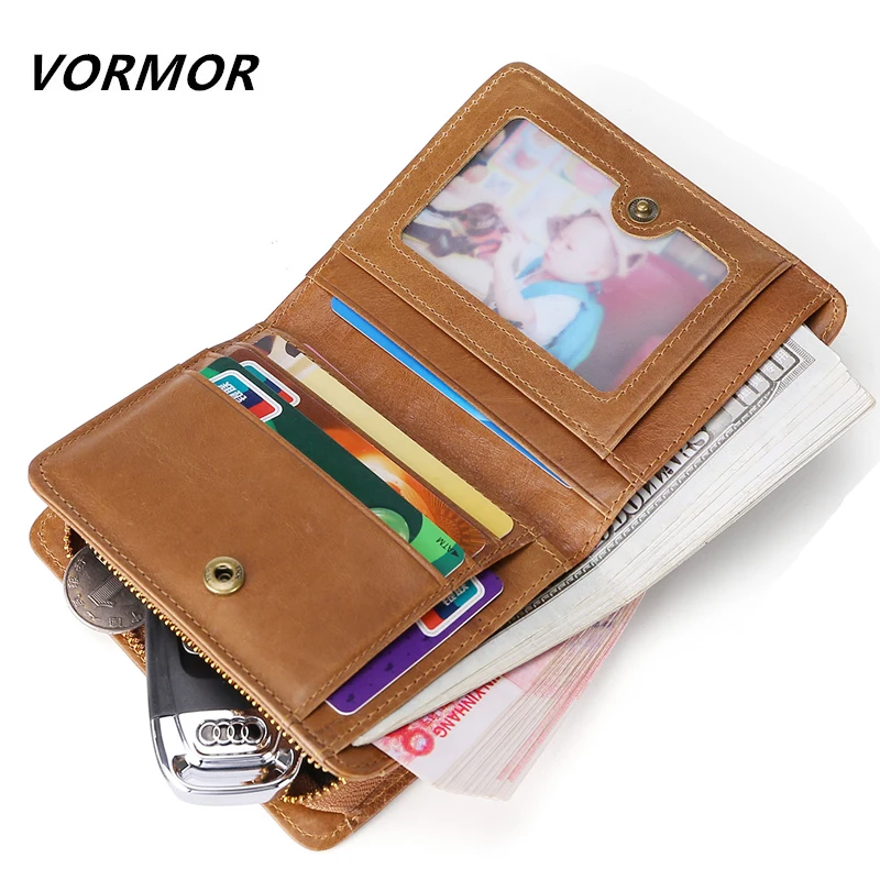 VORMOR Vintage Men Wallet Genuine Leather Short Wallets Women Multifunction Cowhide Purse Coin ...