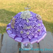 Новые великолепные бриллиантовые Свадебные цветы светло-фиолетовый невесты свадебные букеты Искусственный Свадебный букет для свадьбы Рождество