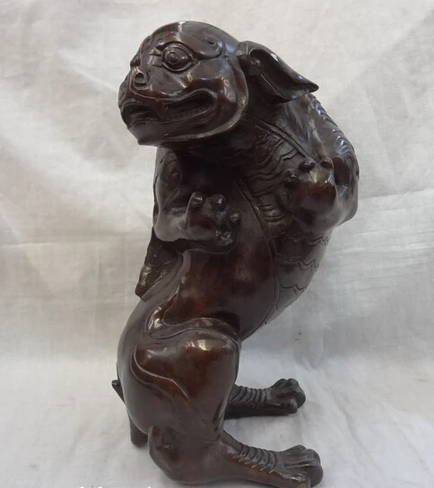 

bi002976 11" FengShui Chinese Bronze Animal Dragon Unicorn Lion PiXiu Statue Sculpture
