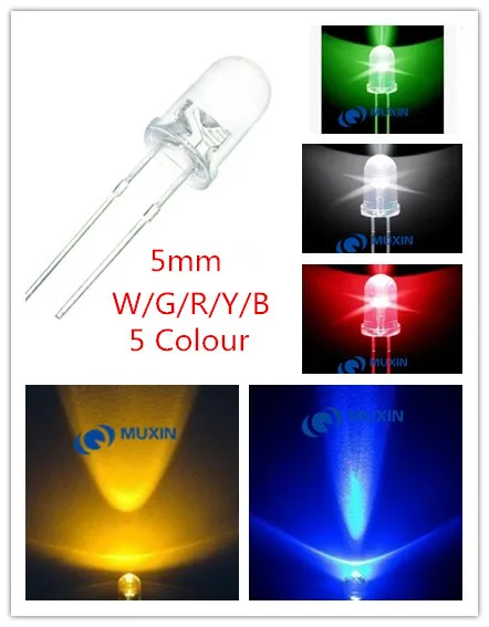 

100pcs 5mm LED Light Assorted Kit DIY LEDs Set White Yellow Red Green Blue 5kinds X 20pcs