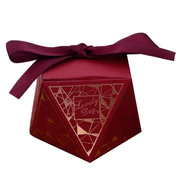 100 X Бургундия алмаз стиль прекрасный день Сладкий время свадебный сувенир коробка для сладостей коробки для шоколада вечерние Подарочная коробка подарки коробка