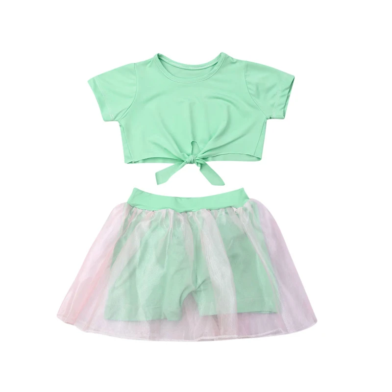

Baby Girl Outfit Green Puff Dress Summer Wear Toddler Baby Girls Cloth Short Sleeve Tops T-Shirt Shorts Dress Outfits 2PCS Suit