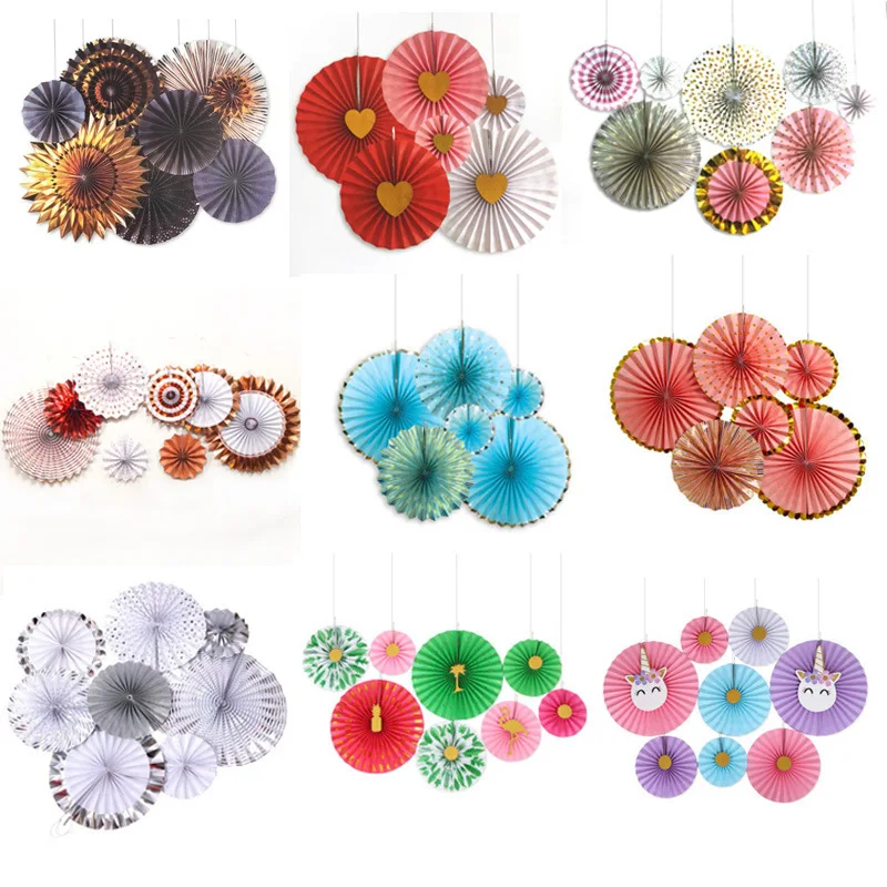 Hot Sale 6pcs/8pcs/set Mixed Size Color Kids Favor Set Hanging Paper Fan For Birthday Wedding Party Decoration | Дом и сад
