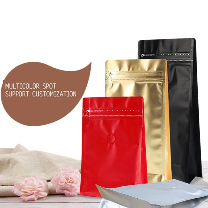 Skup Pół funta nakrętka do kawy herbata przekąska czekoladowa torba na żywność osiem bocznych uszczelek 250 g folia szeroki dolny łańcuch ziplock stand up valve