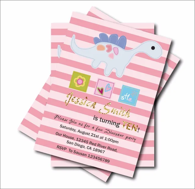 Us 539 40 Off14 Buahbanyak Kustom Lucu Dinosaurus Undangan Ulang Tahun Anak Perempuan Baby Shower Undangan Pesta Ulang Tahun Dekorasi Supplier