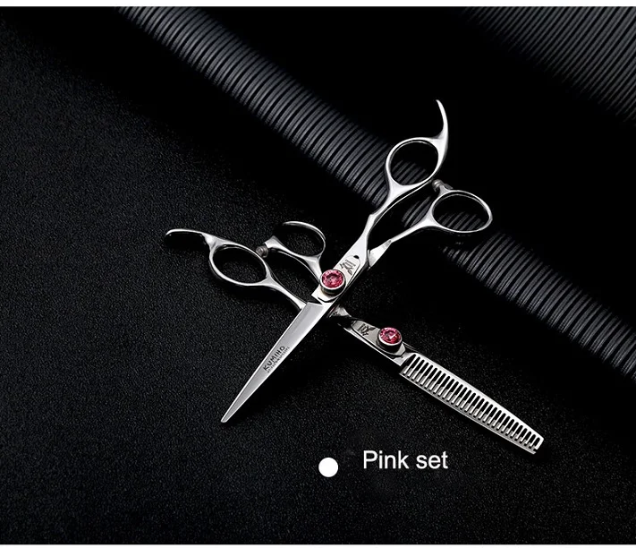 KUMIHO F2BS-60 ножницы для волос набор 9cr13 нержавеющая 6 дюймов 2 цвета винт доступны резки и истончение ножницы - Цвет: pink set
