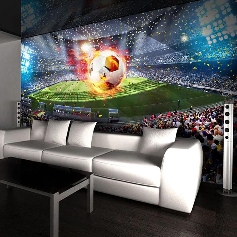 Papel de Parede Foto Personalizada 3d Estereoscópico Campo de Futebol Mural Grande Papel de Parede Pintura Quarto Sala de Estar Decoração de Casa