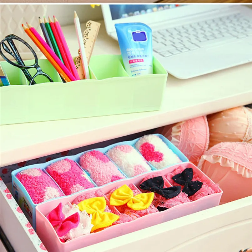 5 Grids Plastic Organizer Storage Boxes Separator Tie Bra Socks Drawer Cosmetic Divider Tidy Solid Color Storage Tool #5AU03 (8)