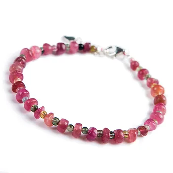 

Genuine Natural Tourmaline Gemstone Crystal Bracelet Women Lady 925 Sterling Silver Fine Jewelry Bracelet