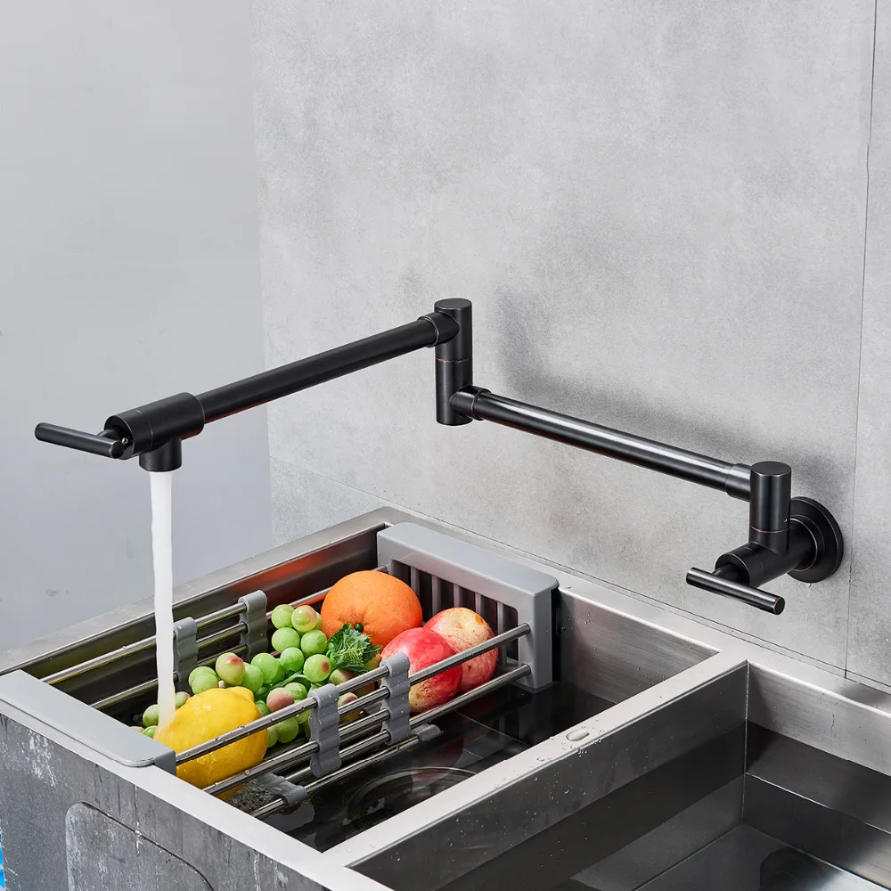 

Wall Mounted Oil Rubbed Bronze Kitchen Sink Faucet Waterfall Rotate Spout Single Cold Water Faucet