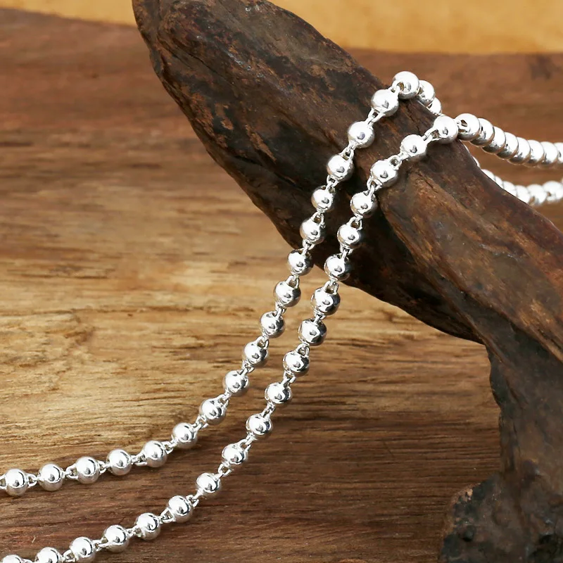 

Fashion S925 Sterling Silver Retro Thai Silver Vintage Style 3mm Beads Necklace Men And Women