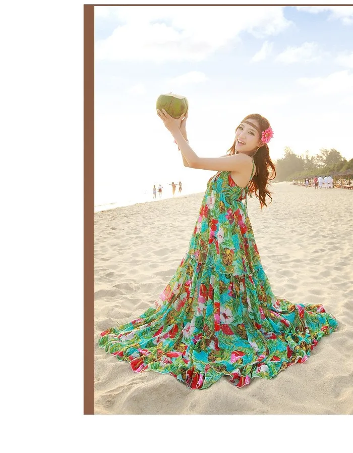 Богемное шифоновое платье для девушек с цветочным принтом с глубоким v-образным вырезом, сексуальное летнее макси платье с открытой спиной на бретельках, CH-91