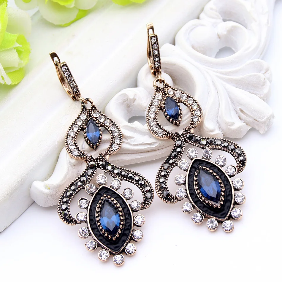New Arrived Luxury Royal Turkish Woman Long Pendant Earrings Princess Hook  Water Drop Vintage Jewelry Arabesque Ethnic Bijoux