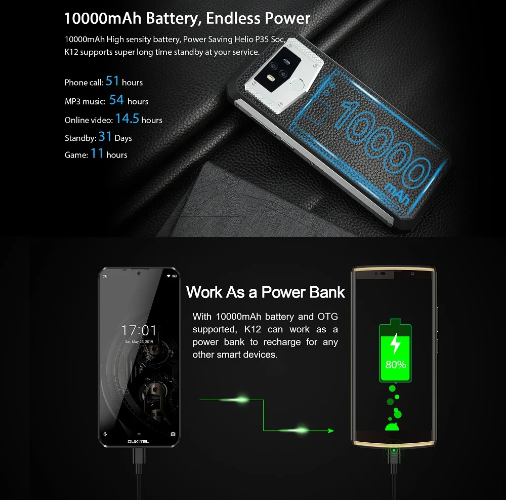  OUKITEL 10000mAh 5V/6A Quick Charge Smartphone K12 6.3