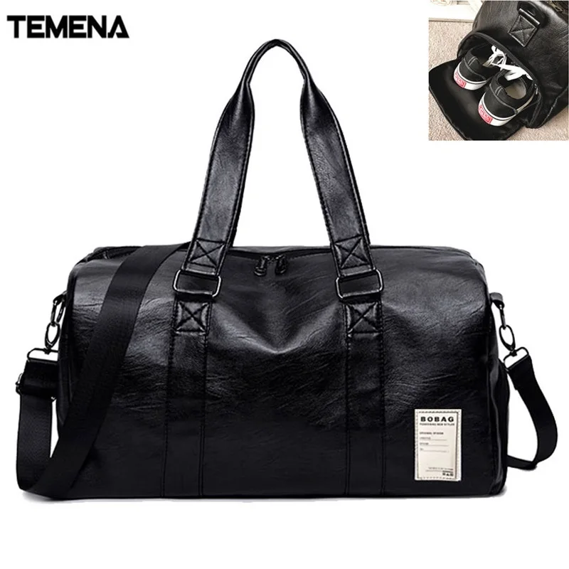 

TEMENA Large Men PU Leather Sport Gym Bag for Women Fitness Training Travel Duffle Shoulder Bags Handbag Outdoor sac de sport
