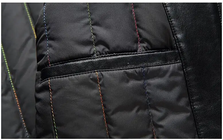 Новые мужские кожаные пуховики на утином пуху зимние теплые пальто V1029-008