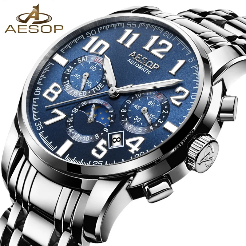 

AESOP Watch Men Mechanical Automatic Wristwatch Stainless Steel Shockproof Waterproof Male Clock Relogio Masculino Hodinky 31