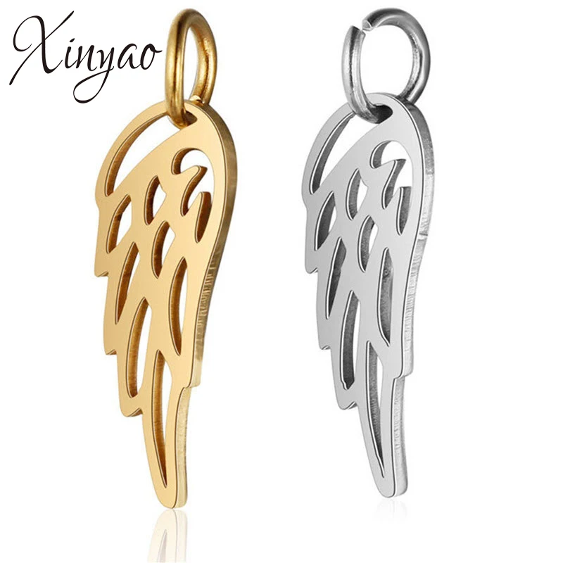 

XINYAO 10Pcs/lot Gold Silver Color Stainless Steel Angel Wing Charms Pendant For Diy Necklace Bracelet Jewelry Making 6x20mm