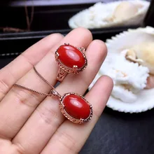 MeiBaPJ натуральные красные коралловые ювелирные изделия набор стерлингового серебра 925 Кольцо Подвеска Ожерелье 2 шт костюмы хорошие Свадебные украшения для женщин