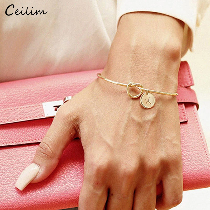 2020 Neue Knoten Brief Initial Armband Manschette Armreif Liebe Schmuck Brautjungfer Vorschlag Wird Sie Werden Meine Brautjungfer Bestfriend Geschenk Armreifen Aliexpress