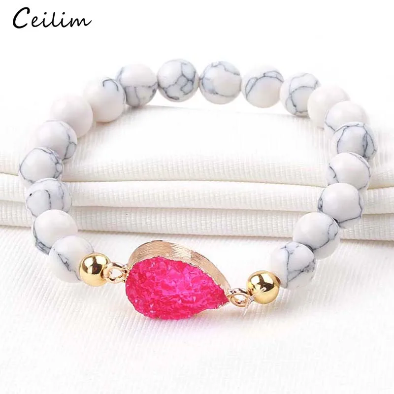 

Colorful Crystal Charms Druzy Bracelets for Women Gifts 2019 New Adjustable 8mm White Natural Stone Beads Bracelet Yoga Jewelry