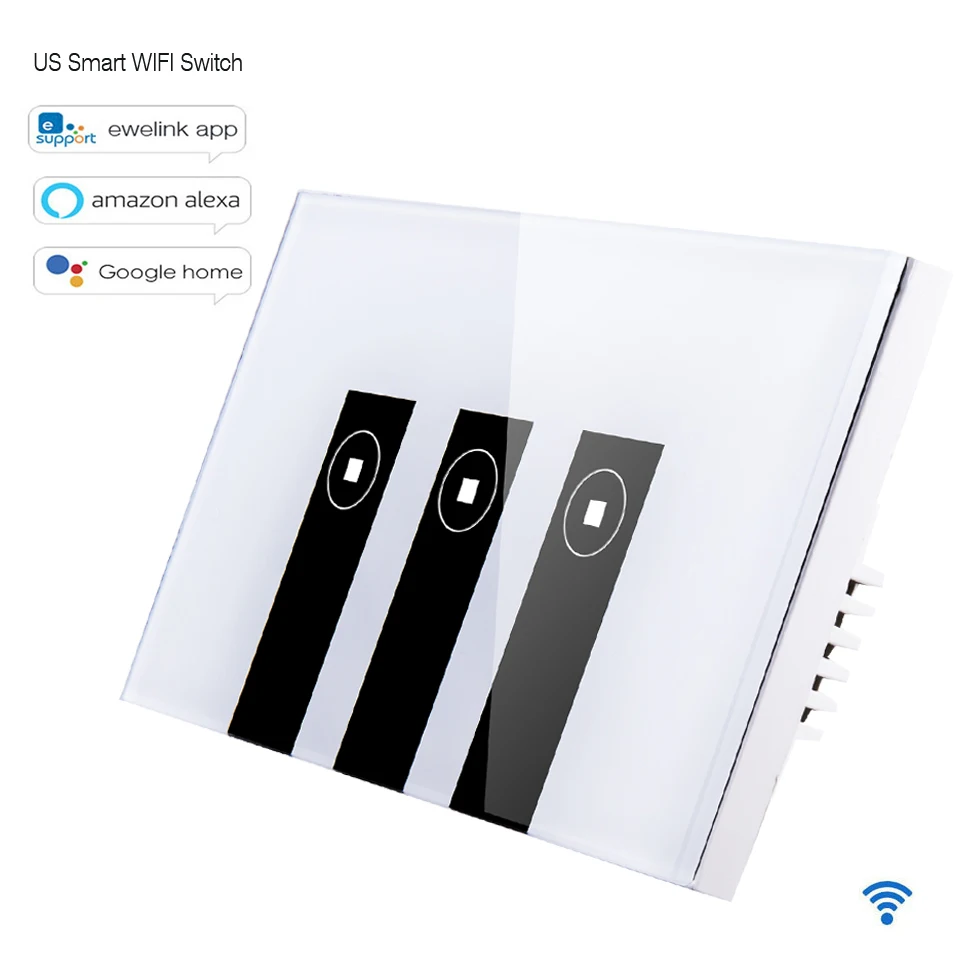 

Ewelink app Wireless Touch Switch 3 Gang 1 Way, US Standard Glass Panel,Wifi Remote Control by Phone,Work with Alexa/Google Home