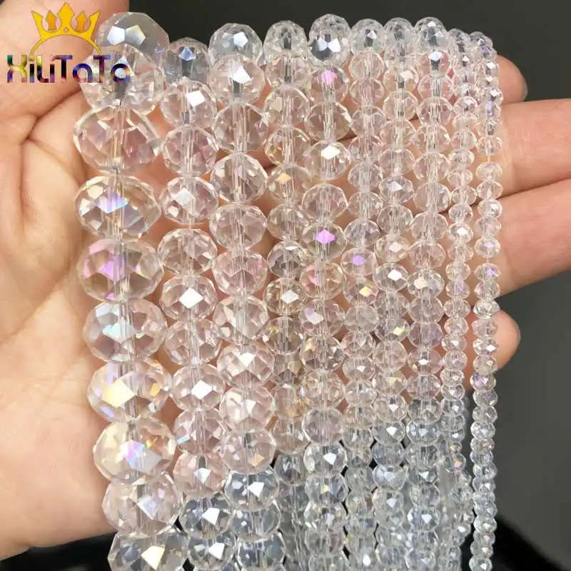 Crystal Beads Faceted AB Clear Glass Rondelle 4/6/8/10/12/14mm for Jewelry Making