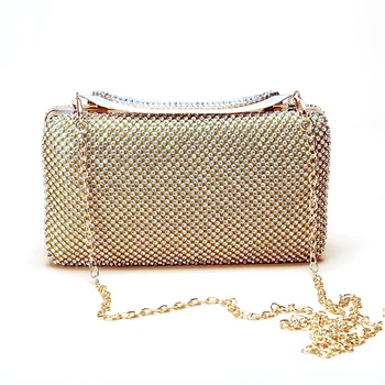 

New Luxury Silver bling Clutch Bags Purse Women Designer Metal Diamond Evening Bag Wedding Party bride Handbag with Chain M1232