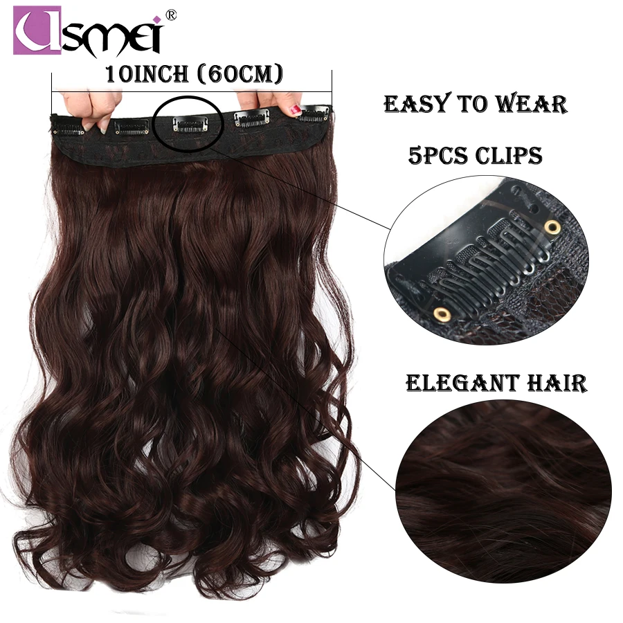 USMei 24inch 60cm muiti color black blonde women hair faus false hairpiece synthetic clip in one piece hair extensions
