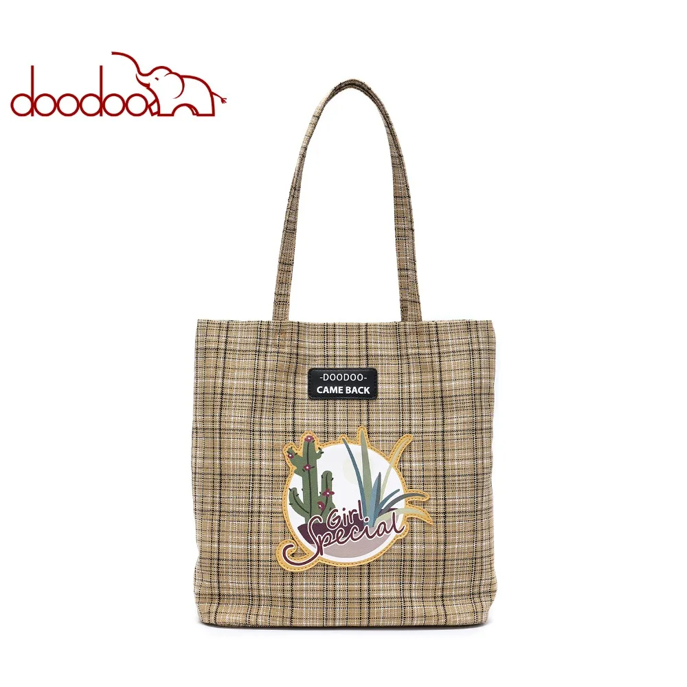 

DOODOO Large capacity canvas bag retro art single shoulder bag women vintage simple portable large cotton linen handbag