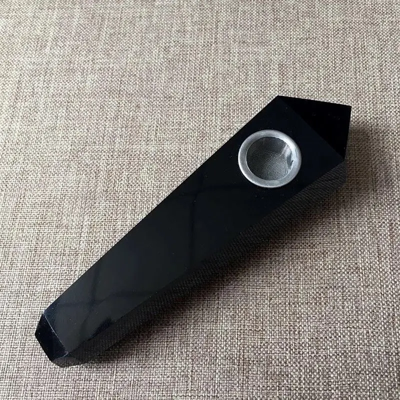 1pcs natural black obsidian quartz crystal smoking pipe Carb Hole