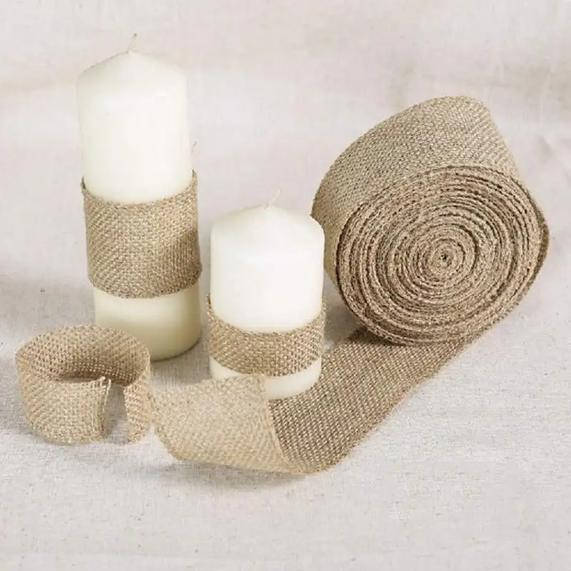 

2Meter Natural Wedding Burlap Linen Ribbon Cutlery Holder Tool Tableware Table Jute Burlap Hessian Pouch New Year Decoration