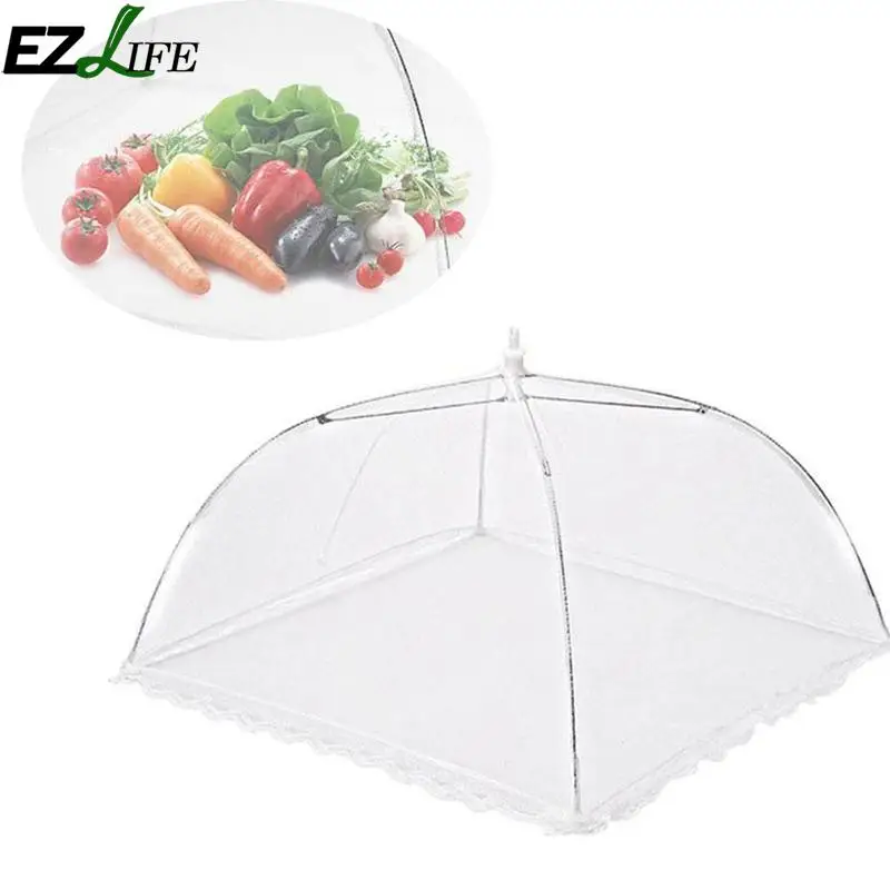 

White Food Cover Net Square Folded Washable Mesh Food Cover Vegetable Insect Umbrella Outdoor Picnic Food Covers Kitchen Gadget