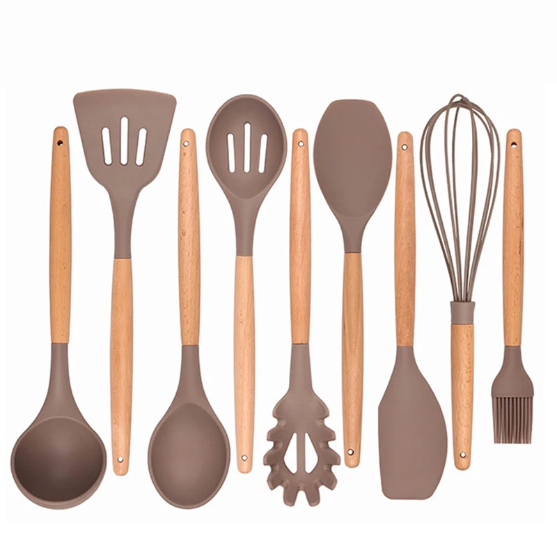 

Food Grade Silicone Kitchen Utensils Wood Handle Kitchen Cooking Tools Heat Insulation Anti-scalding Kitchen Baking Tools