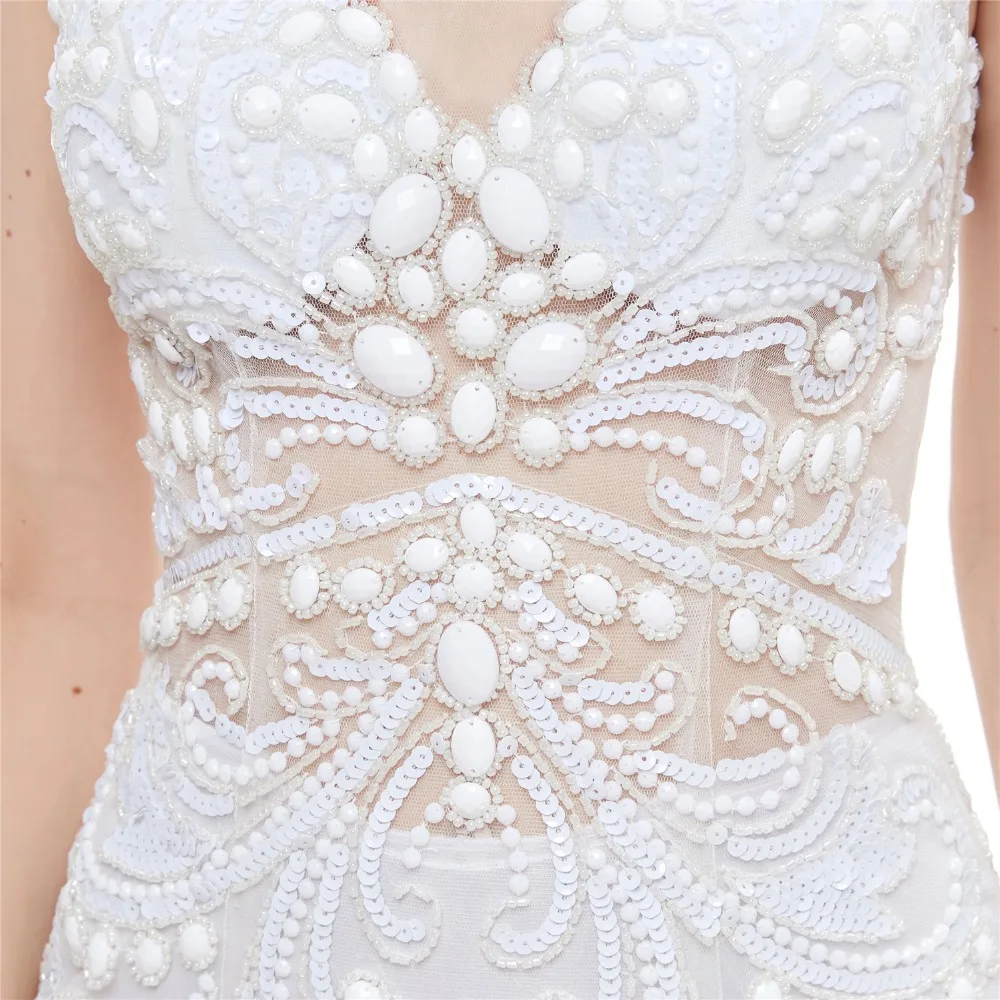 Forevergracedress роскошные белые вечернее платье кепки рукавом Длинные бисером спинки официальная Вечеринка плюс размеры индивидуальный заказ 2019