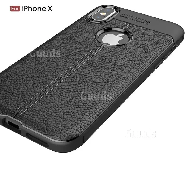 Luxury Auto Focus Litchi Texture Silicone TPU Back Cover for iPhone X(5.8 inch) - Black