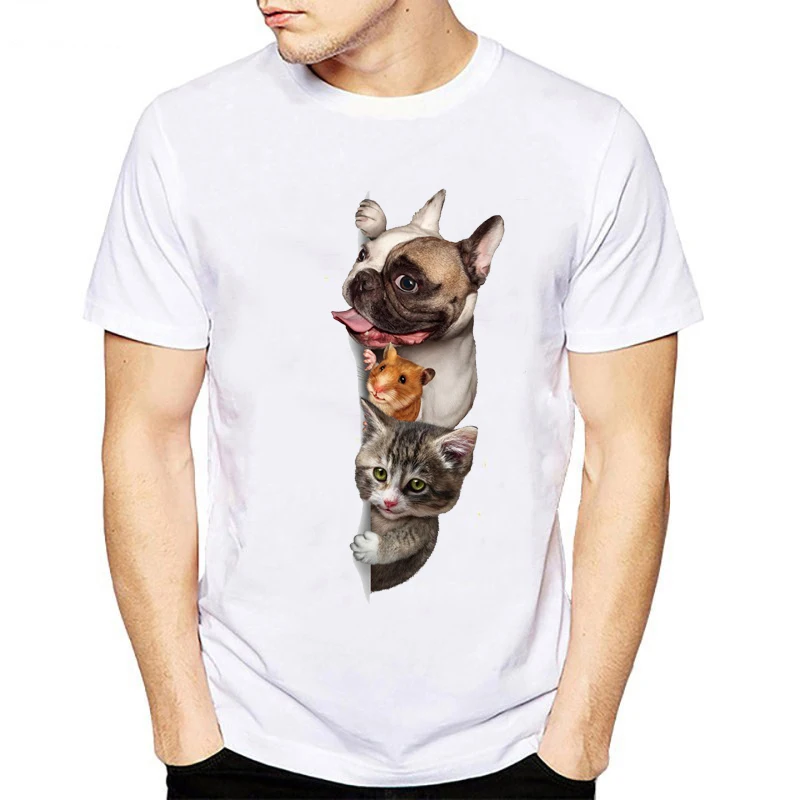 

2019 Fashion T-shirt Men Dog Cat Budgerigar Pet Look Me Print T-shirt Funny Animal Design Novelty Tees Casual o-neck men tshirt