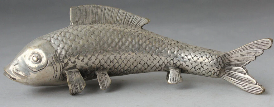 

841++7" Chinese Fengshui Silver Fish Animal barracuda cyprinoid carp Sculpture Statue