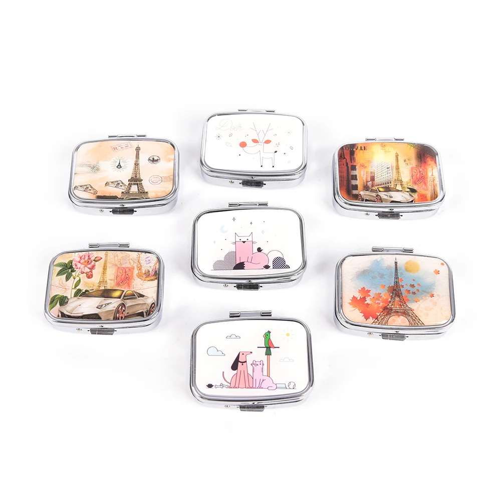 

Portable Pill Box Sliver Tower Clock Folding Pill Case Makeup Storage Container Metal Pill Cutter Medicine Organizer