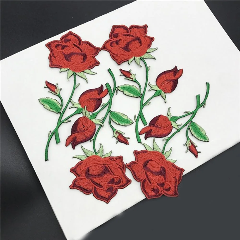 

2 Pcs New Fashion Red Rose Flower Patch Embroidered Iron/Sew On Applique Patch for Clothes DIY