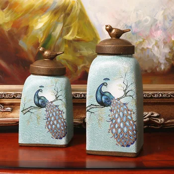 

peacock decorative pot European style of the ancient storage tank of high-grade ceramic new classical handicrafts