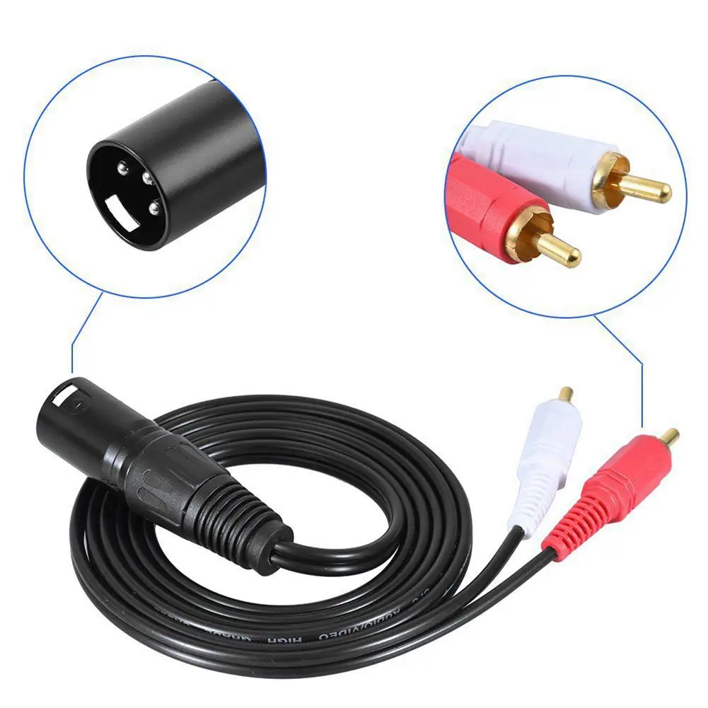 

1.5m/ 5ft Stereo Audio Splitter Patch Y Cable Cord 1 XLR Male to 2 RCA Male Plug OFC conductor enhances signal clarity Connector