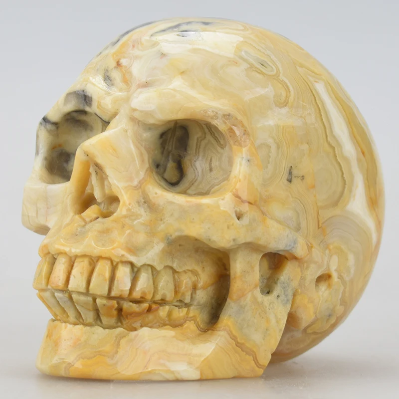 

4 '' Realistic Crystal Healing Stone Skull Figurine Natural Crazy Lace Agate Carved Crystal Skull Carving Sculpture Home decor