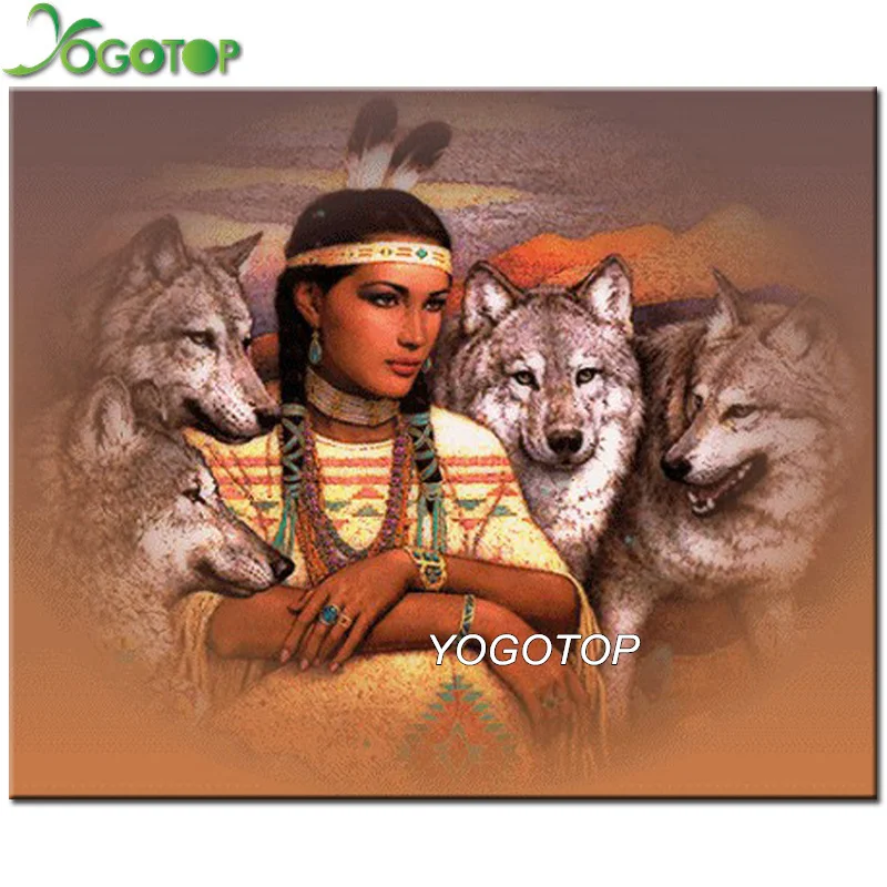 

YOGOTOP DIY Diamond Painting Cross Stitch Kits Full Diamond Embroidery 5D Diamond Mosaic Home Decor Indians and wolf VD900