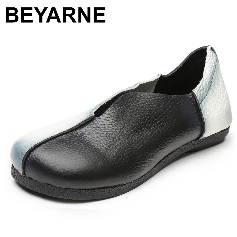 

BEYARNE Flat Shoes Handmade Single shoes Mixed Colors Genuine leather Women's shoes Round head Shallow Women Flats