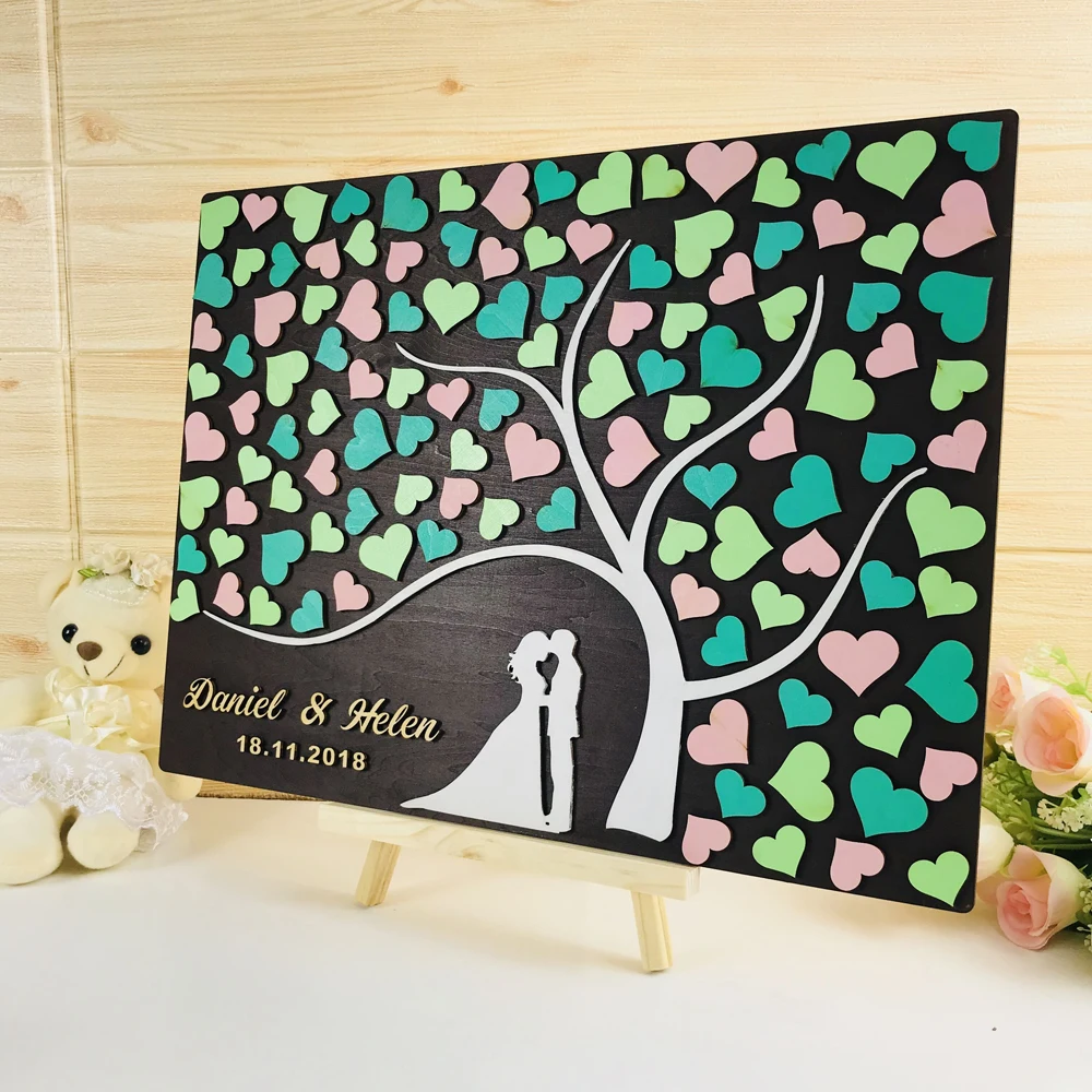 3D Tree Wedding Guest Book,Personalized Name & Date Signature Wedding Guest Book,Rustic Bride & Groom Guest Book Silhouette
