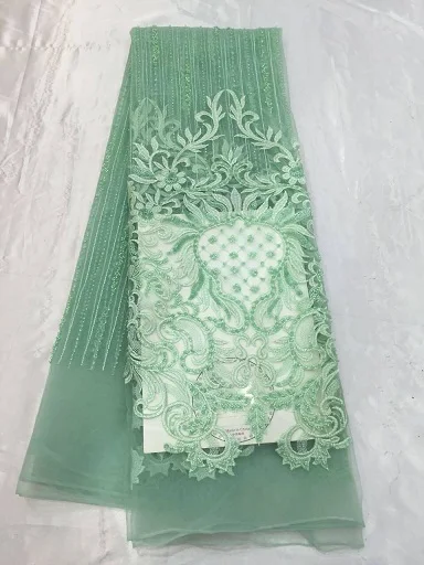 8 MINT GREEN 5 ярдов/шт); модные дизайнерские шлепанцы; цвет золотой, французская кружевная ткань с роскошным стеклярусом и пайетками для Верхняя Douture праздничное платье FGY21 - Цвет: 8 MINT GREEN