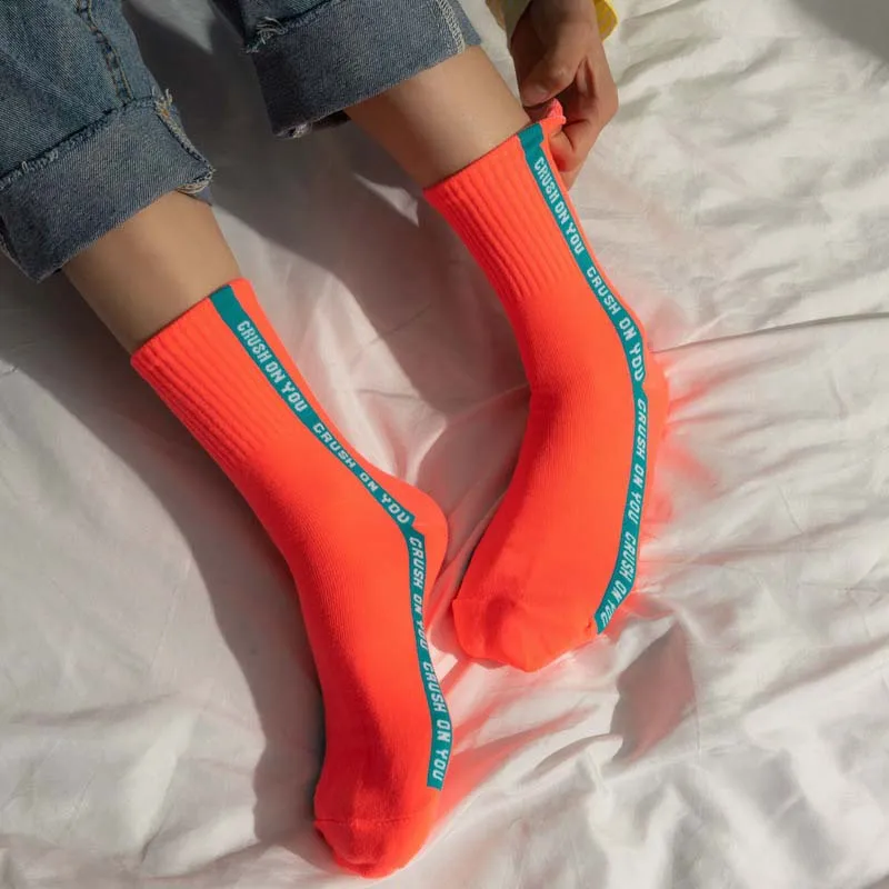 Женские носки с буквенным рисунком, яркие цвета, скейтборд, Harajuku Skarpetki, носки, дышащие хлопковые носки, низкие носки, забавные носки