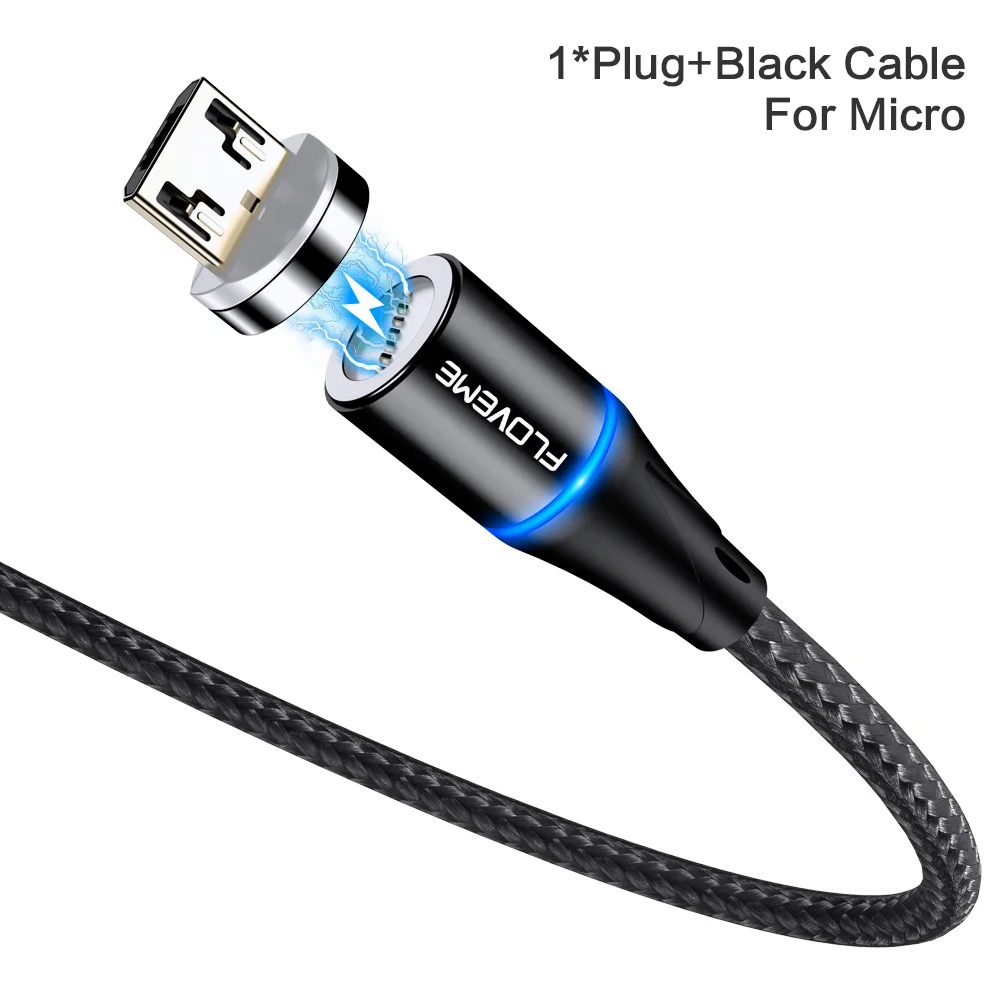 FLOVEME 3A Магнитный Micro USB кабель для iPhone XR 7 type-c зарядный шнур для передачи данных Быстрая Зарядка адаптер usb type C кабели для мобильных телефонов - Цвет: Black For Micro