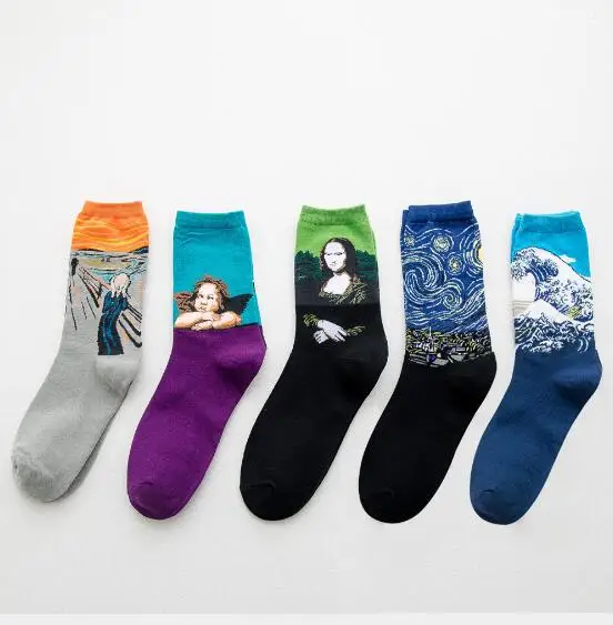 

Wholesale free shipping oil painting series tube socks cotton men and women socks